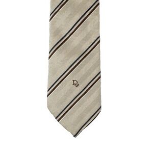 Christian Dior Vintage Striped Tie Beige Luxury Designer Heritage Light Academia
